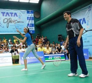 Deepika Padukone playing badminton with her father