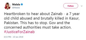 Malala Tweet on Zainab
