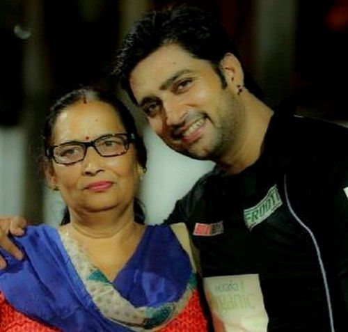 Aadesh Chaudhary with his mother