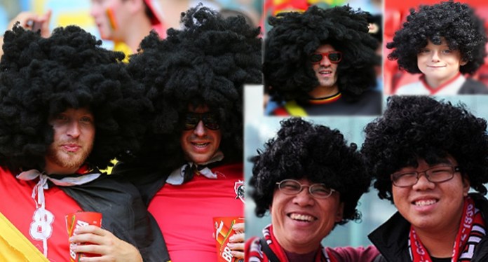 Marouane Fellaini's fans wearing Afro wigs