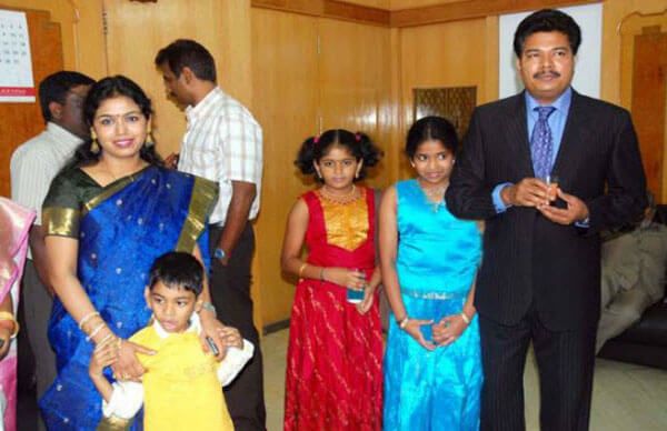 Shankar with his wife and children