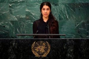Nadia Murad addressing United Nations