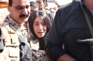 Nadia Murad with her relatives on her way back to home in 2017