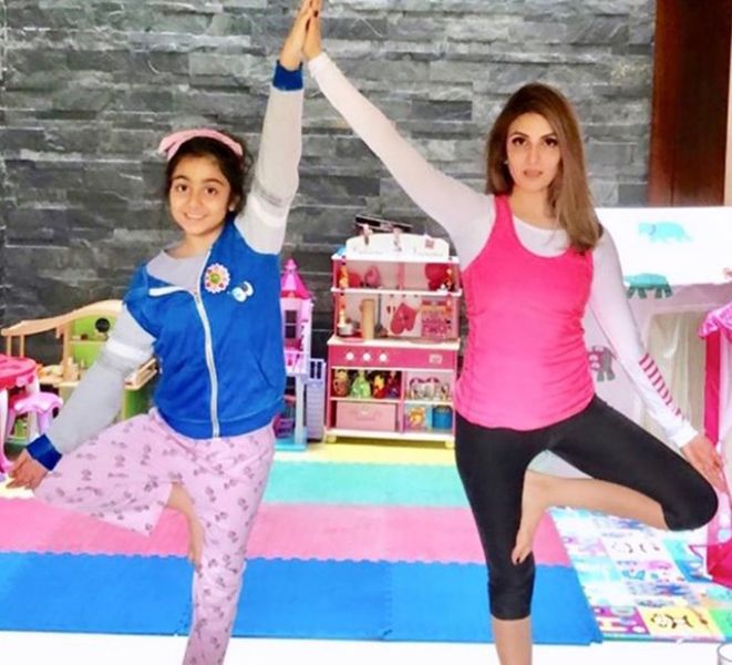Riddhima Kapoor Sahni Doing Yoga with her Daughter