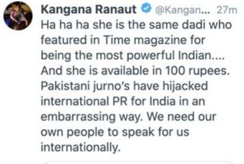 Kangana Ranaut's tweet about Bilkis Bano taking part in farmers' protest in Delhi