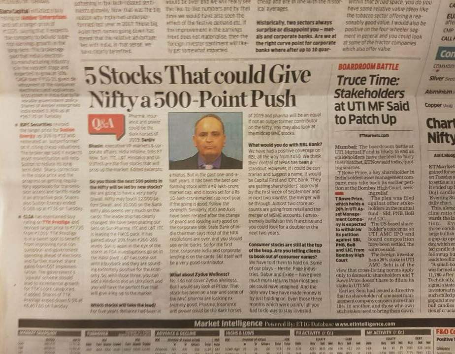 Sanjiv Bhasin's article in a business newspaper