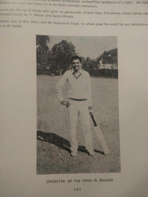 Sanjiv Bhasin's picture in the school magazine as 'The Cricketer of the Year'