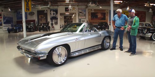 Jay Leno with Joe Rogan and his custom 1965 Corvette Stingray